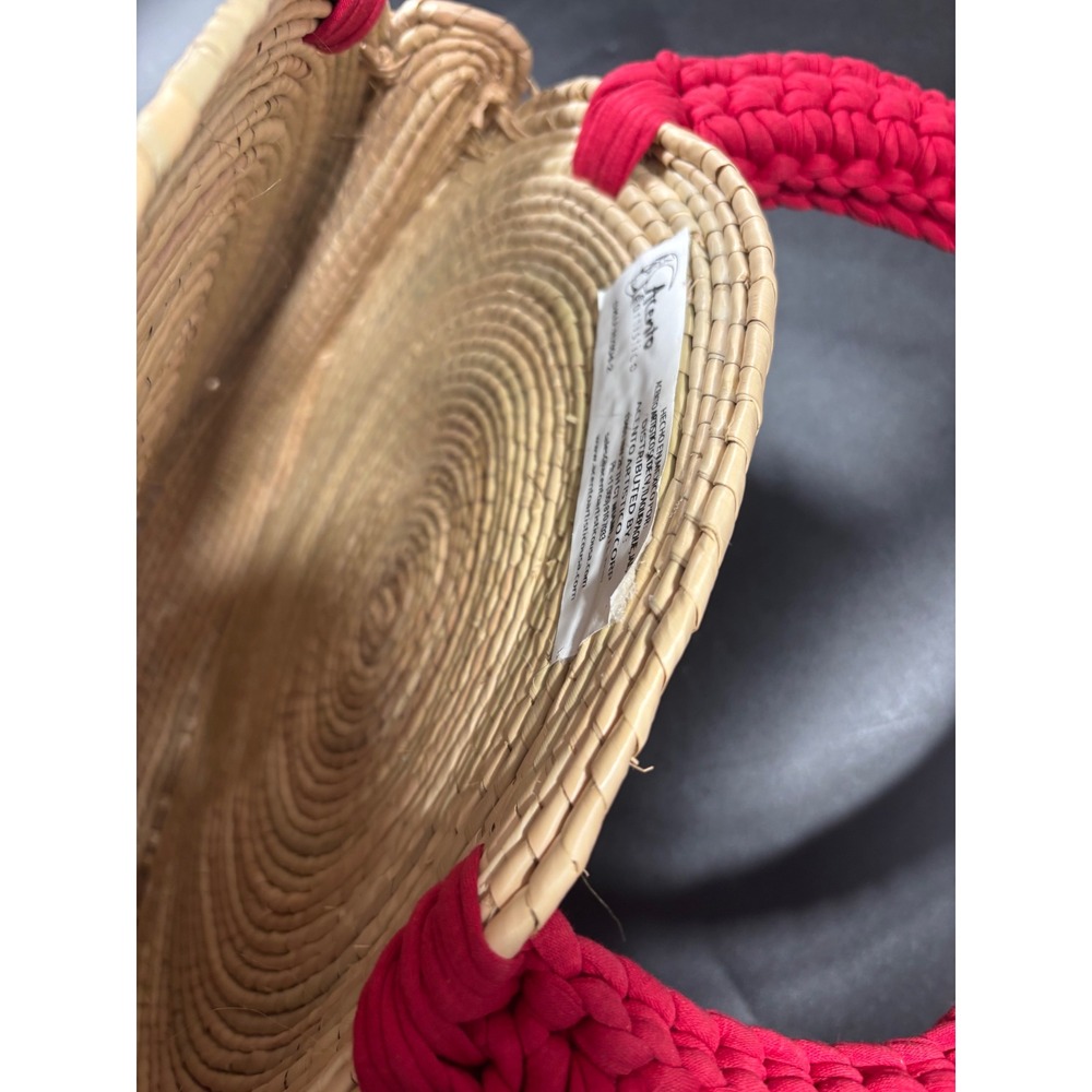 By Del Rio Acento Artistico Woven Straw Round Lip Sequin Tote Bag Red Crochet‎ - Picture 3 of 8